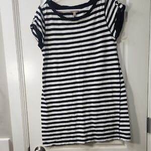 Banana Republic Black & White S/S Striped T-Shirt Dress - Large - 100% Cotton
